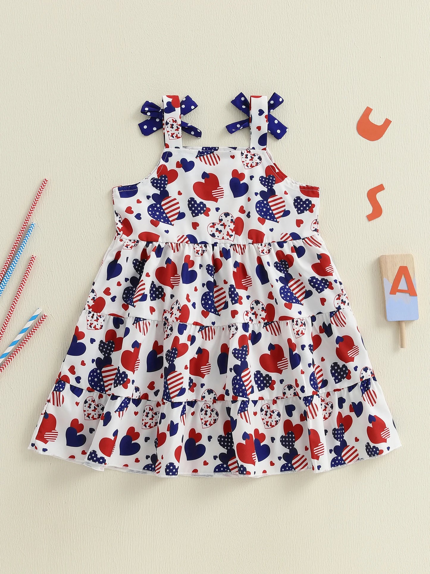 Girls American Flag Print Sleeveless Dress for 4th of July Beach Party Patriotic Outfit Cute Summer Clothes for Toddlers