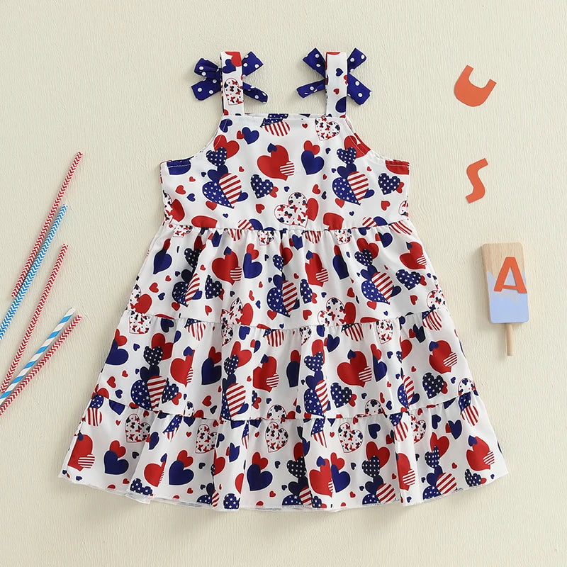 Girls American Flag Print Sleeveless Dress for 4th of July Beach Party Patriotic Outfit Cute Summer Clothes for Toddlers