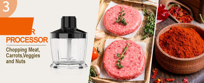 Immersion Blender 5-in-1 Handheld Blender - 1100-watt scratch-resistant blending stick for shakes, purees and smoothies