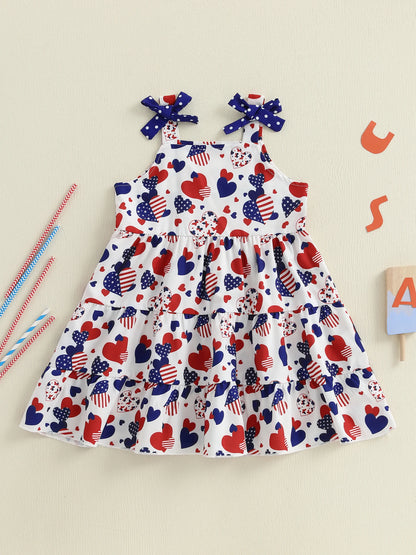 Girls American Flag Print Sleeveless Dress for 4th of July Beach Party Patriotic Outfit Cute Summer Clothes for Toddlers