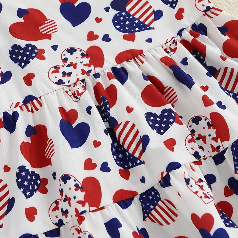 Girls American Flag Print Sleeveless Dress for 4th of July Beach Party Patriotic Outfit Cute Summer Clothes for Toddlers