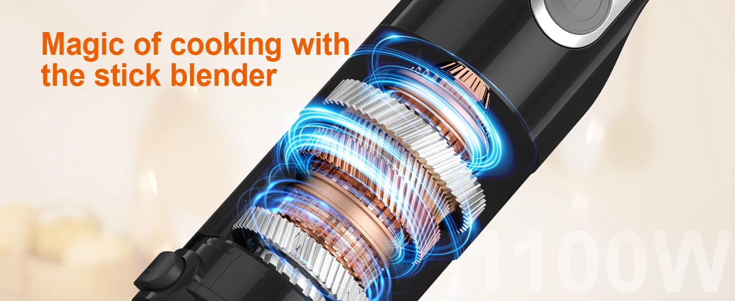 Immersion Blender 5-in-1 Handheld Blender - 1100-watt scratch-resistant blending stick for shakes, purees and smoothies